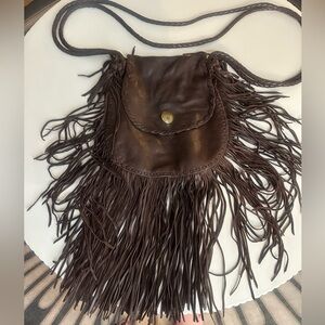 Ralph Laurent blue label brown leather crossbody fringe hobo bag